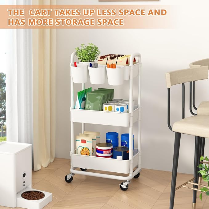 JIUYOTREE 3-Tier Plastic Rolling Storage Cart Utility Cart - Image 4