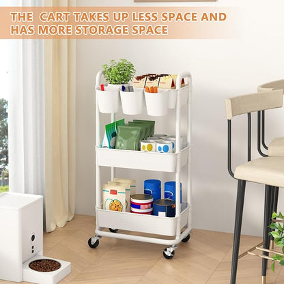 JIUYOTREE 3-Tier Plastic Rolling Storage Cart Utility Cart - Image 4