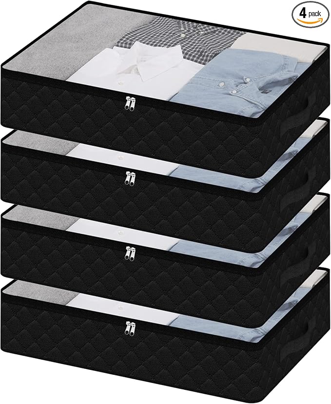 Fixwal 4 Pack Black Underbed Storage Bags by Fixwal