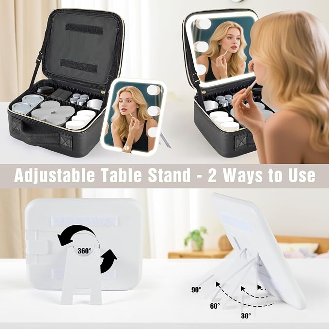 Makeup Bag with Removable Lighted Mirror, Travel Make up Bag with Lights - Image 2