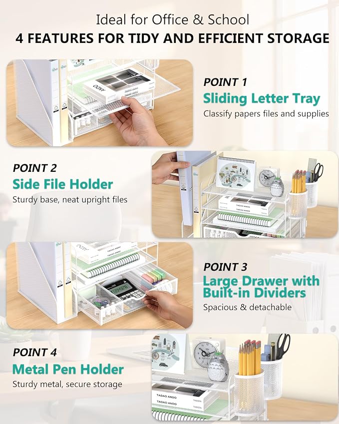 WALI Desk File Organizer, 4 Tier Desktop Paper Letter Tray Organizer - Image 4