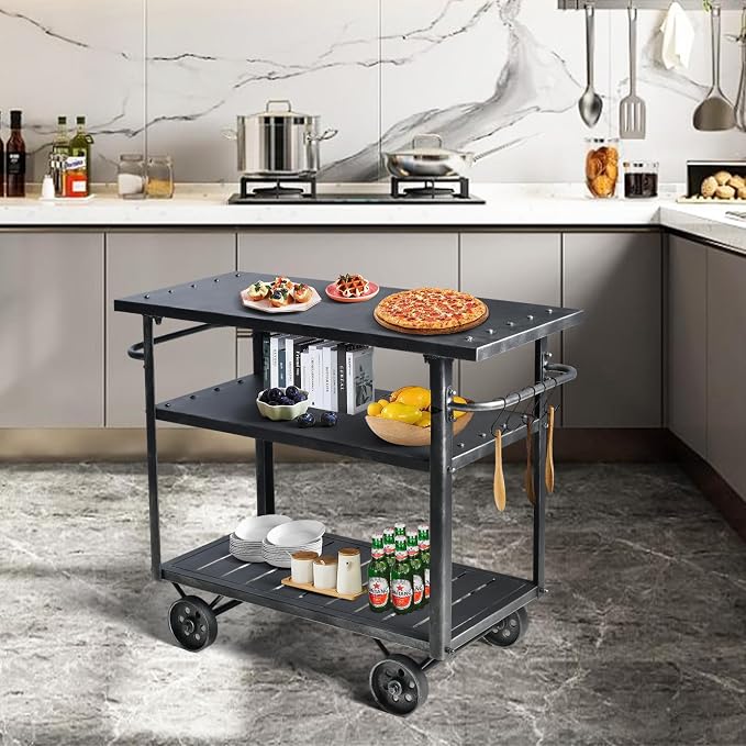 Diwhy Industrial 3 Tier Rolling Utility Storage Cart Wine Beverage, Metal Wine - Image 6