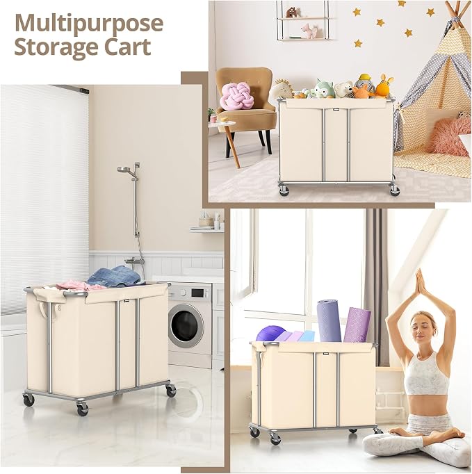 Hodonas 230L Rolling Laundry Hamper, 2-Section Laundry Basket - Image 7