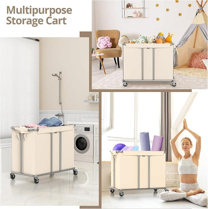 Hodonas 230L Rolling Laundry Hamper, 2-Section Laundry Basket - Image 7