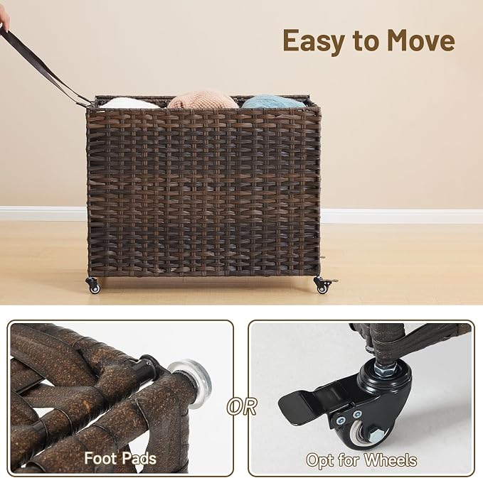 Laundry Hamper with Wheels, 52.8 Gallon Rolling Laundry Basket with Lid - Image 6