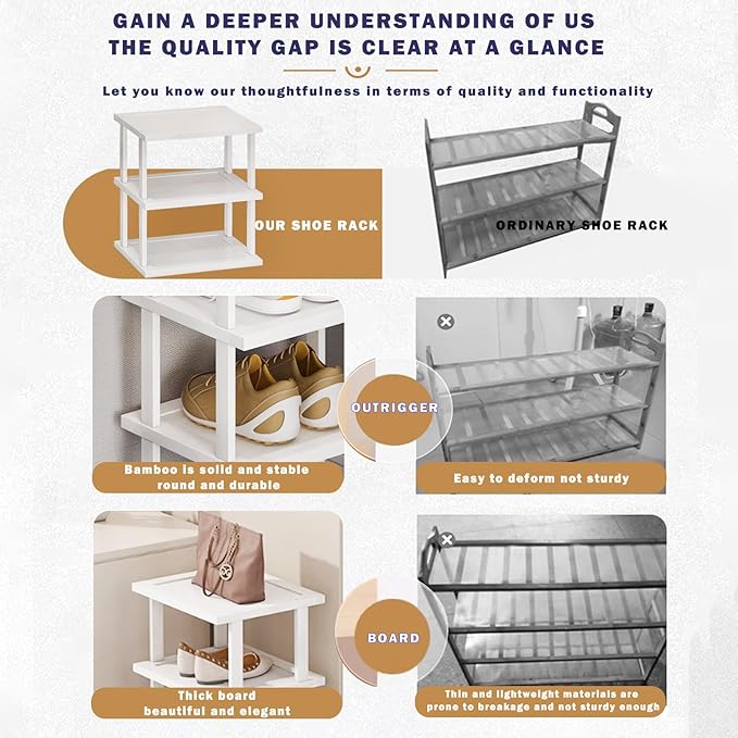 SAN HE Bamboo Shoe Rack 5Tier- Vertical White Shoe Rack - Image 5