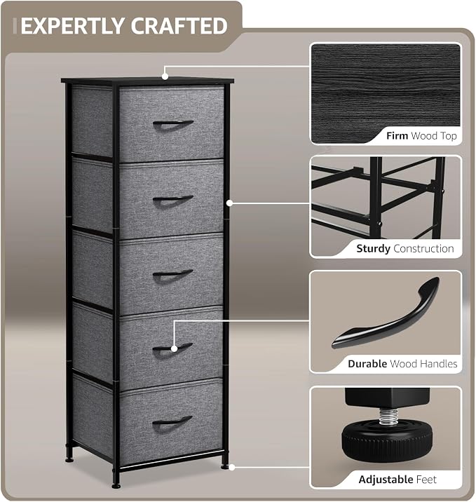 Sorbus Nightstand with 5 Drawers - Image 4