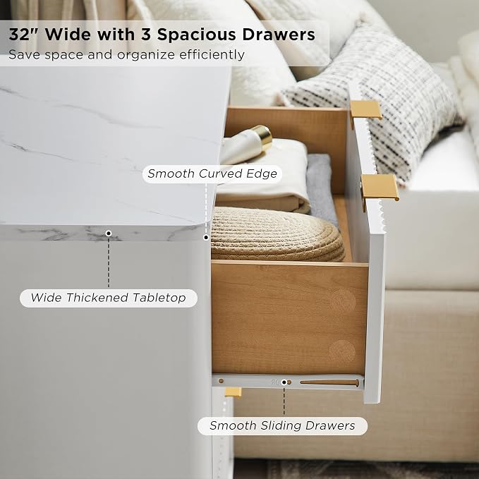 T4TREAM Fluted 3 Drawers Nightstand Set of 2, Oversized Extra Large Modern Side - Image 5