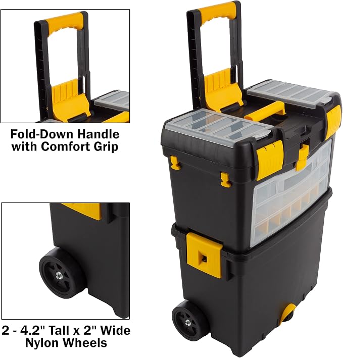 Rolling Tool Box with Wheels, Foldable Comfort Handle, and Removable Top – - Image 5