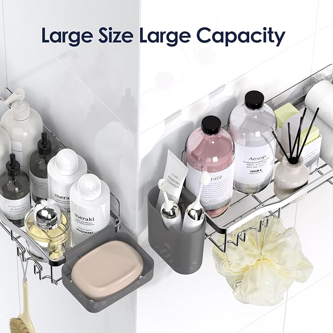 Shower Caddy Adhesive Shower Organizer 7-Pack, Rustproof Stainless Steel - Image 8