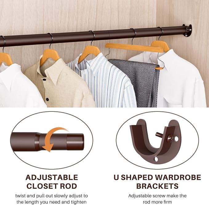 Closet Rod - Closet Rods for Hanging Clothes, 17 to 68 inch Adjustable Closet - Image 4