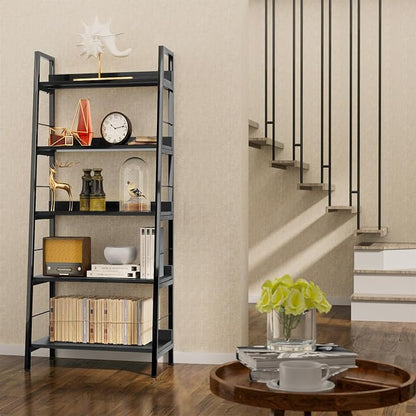 Himimi Black Ladder Bookshelf, 5 Shelf Bookcase Industrial Bookshelf Wood and - Image 9