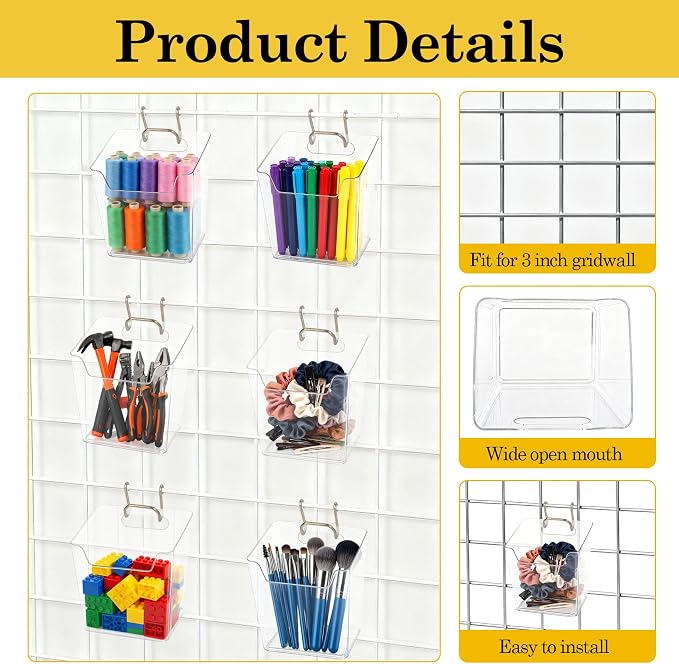 Klmnop 6 Pack Large Grid Wall Bins - Image 3