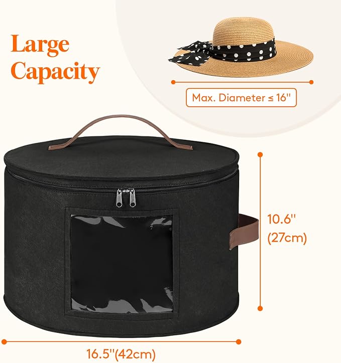 Lifewit Round Cowboy Hat Box for 7 Caps, Large Felt Hat Organizer Bag for Men & - Image 3