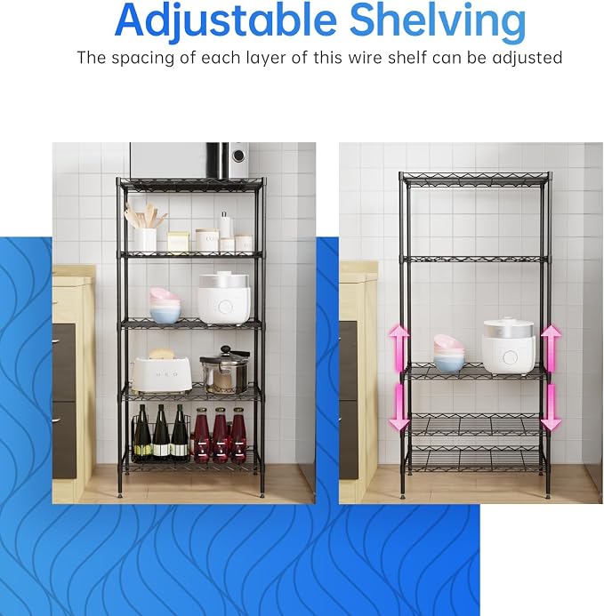 PayLessHere | 5-Tier Wire Shelf | 21"x11"x48" | Black | Adjustable Racks | - Image 7