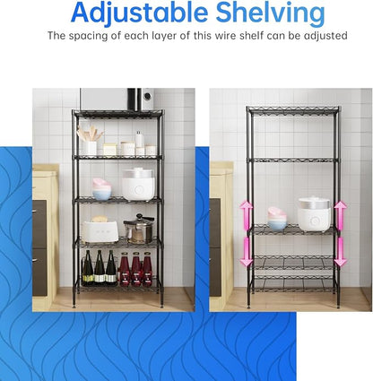 PayLessHere | 5-Tier Wire Shelf | 21"x11"x48" | Black | Adjustable Racks | - Image 7