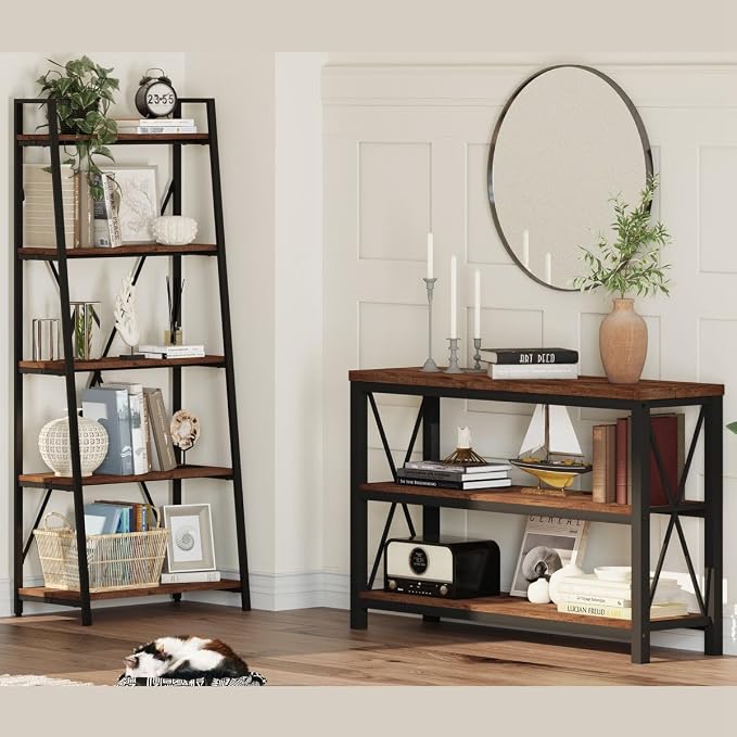 BON AUGURE Ladder Shelf Bookcase, 5-Tier Industrial Ladder Bookshelf, Tall - Image 6