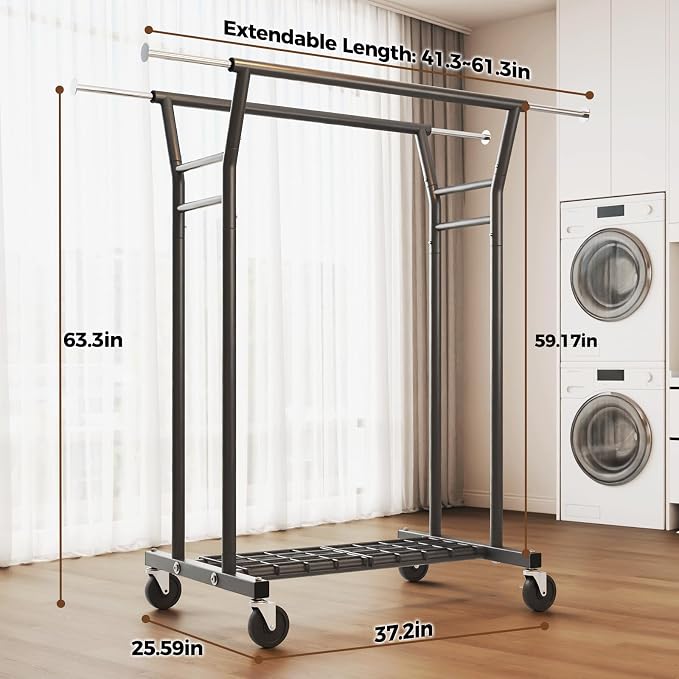 HYSEYY Heavy Duty Clothes Rack, Rolling Clothing Rack - Image 5
