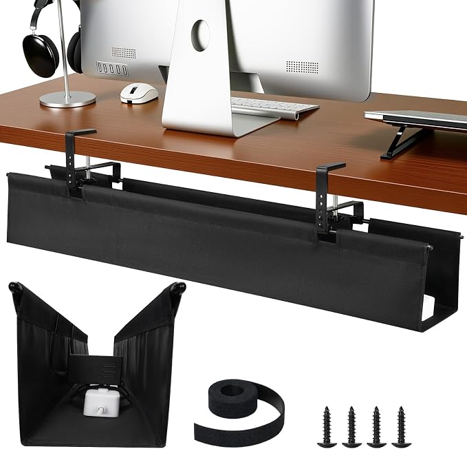 SHUWEI 36" Under Desk Cable Management Tray, Premium Fabric Cable Management by SHUWEI