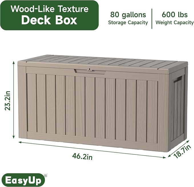 EasyUp 80 Gallon Outdoor Storage Box Waterproof, UV Resistant Resin Deck Box - Image 2