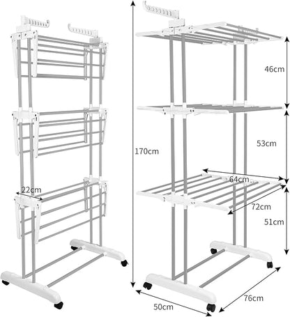 Bigzzia 3 Tier Folding Drying Rack Clothing Clothes Horses Rack Stainless Steel - Image 4