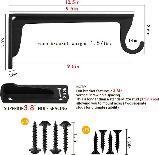 10inch Heavy Duty Closet Rod Bracket Support 400 lbs | 4pack Carbon Steel Wall - Image 2