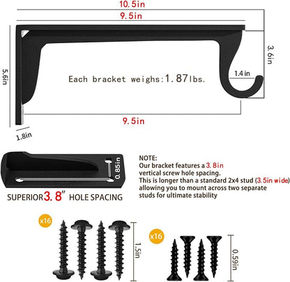 10inch Heavy Duty Closet Rod Bracket Support 400 lbs | 4pack Carbon Steel Wall - Image 2