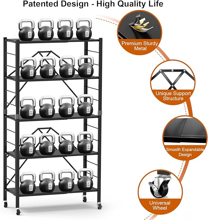 5 Tier Foldable Storage Shelves, Expandable Folding Shelving Units - Image 6
