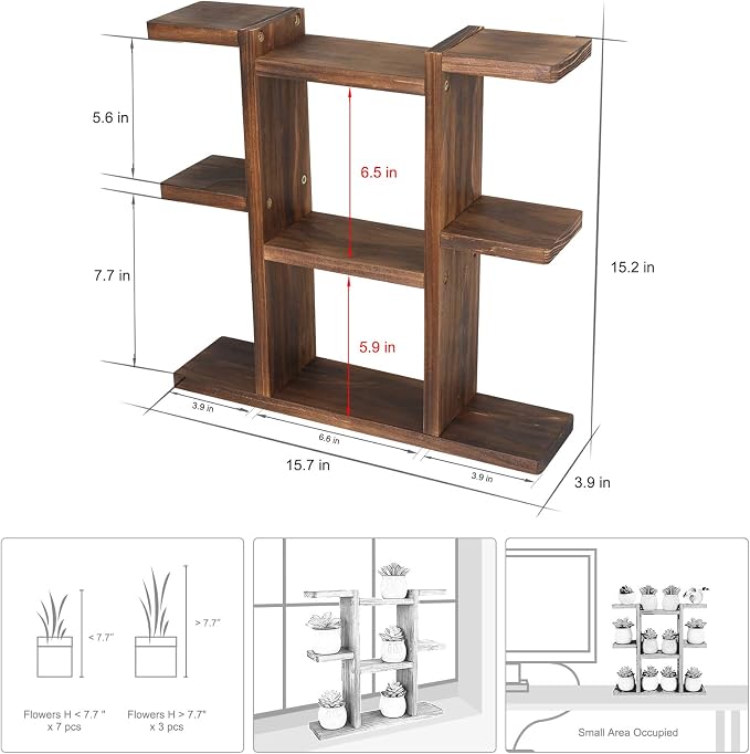 Wood Desktop Plant Stand Indoor Small Windowsill Flower Shelf Tabletop Plant - Image 2