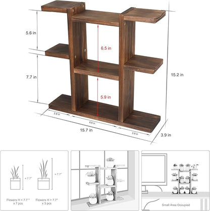 Wood Desktop Plant Stand Indoor Small Windowsill Flower Shelf Tabletop Plant - Image 2