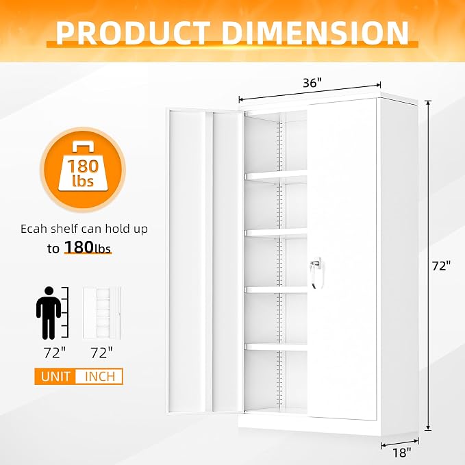 INTERGREAT White Metal Storage Cabinet Doors, Tall Metal Cabinet Lockable Steel - Image 3