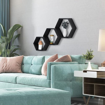Hexagon Shelves, Floating Wall Shelf, Honeycomb Octagon Cube Shelves Wood | - Image 6