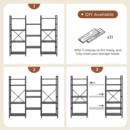 SUPERJARE Triple Bookshelf, Bookcase - Image 9
