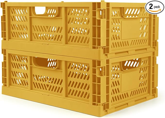 Domiella 2-Pack Crates for Storage, Storage Crates Plastic Stackable, Foldable by Domiella