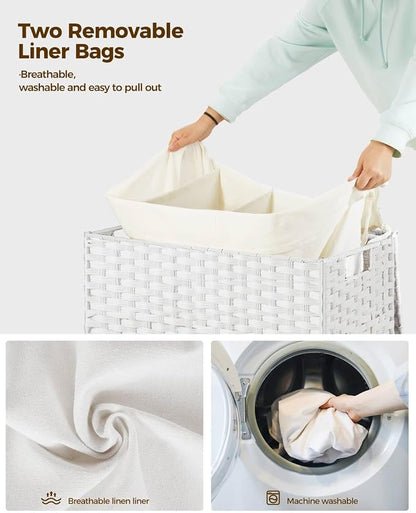 Greenstell Laundry Hamper with Wheels&Lid, 130L Large 3 Sections Clothes Hamper - Image 4