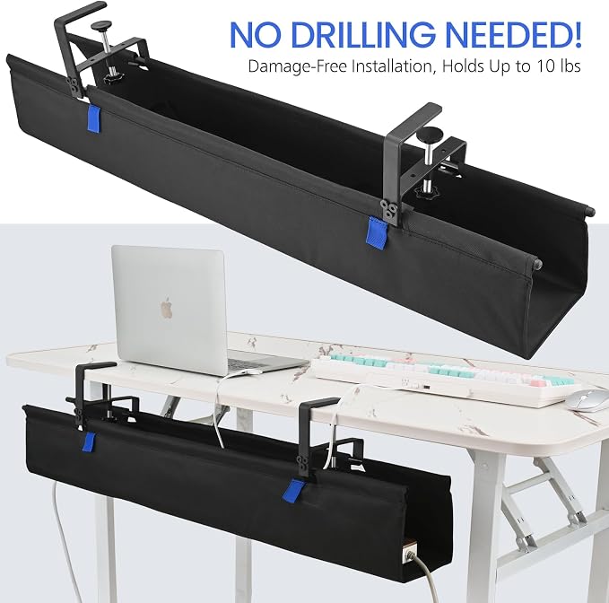 36" Under Desk Cable Management Tray- Clamp/Screw Mount Desk Cable Organizer - Image 4