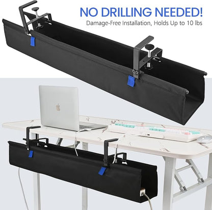 36" Under Desk Cable Management Tray- Clamp/Screw Mount Desk Cable Organizer - Image 4