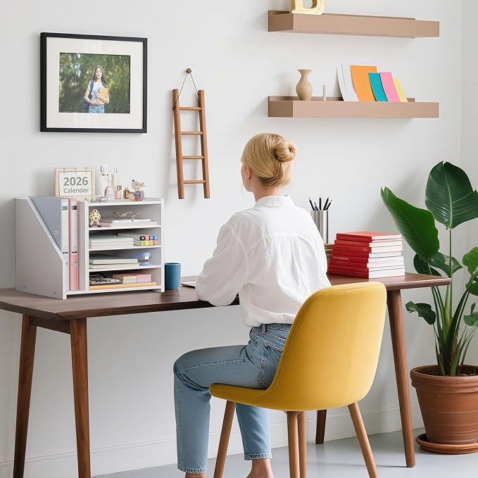 4-Tier White Wood Desk Paper Organizer, Modern Desktop Letter Tray - Image 6