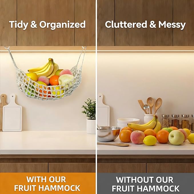 Hanging Fruit Hammock Under Cabinet, 13×16in Macrame Hanging Fruits Basket - Image 3