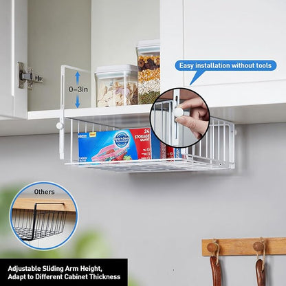 2 Pack Hanging Under Shelf Storage Basket, Adjustable Under Cabinet Add-on - Image 2