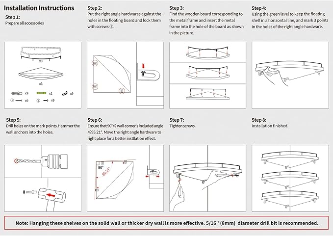 HORLIMER Floating Corner Shelf Wall Mount, 3 Pack Rustic Wood Corner Wall - Image 7