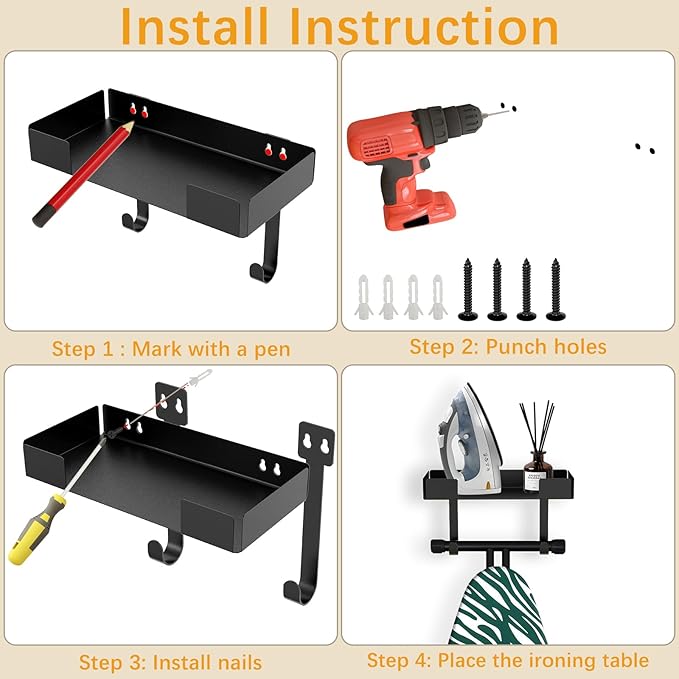 JUYSON Ironing Board Holder, Wall-Mounted Iron and Board Set Storage - Image 6