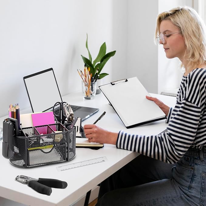 17 in 1 Black Desk Organizers and Accessories Set, 3 Office Desk Supplies - Image 9