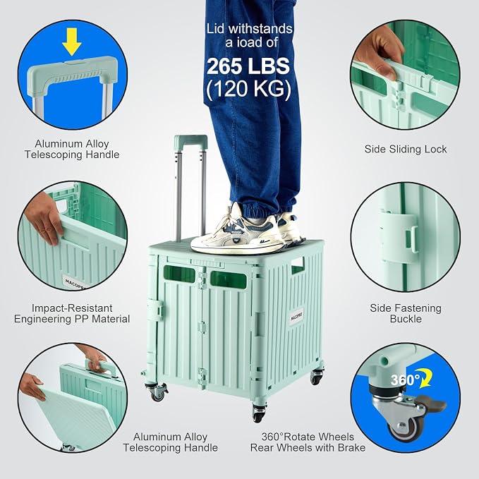 MACOPRO Folding Utility Cart Portable Rolling Crate Handcart Shopping Trolley - Image 3
