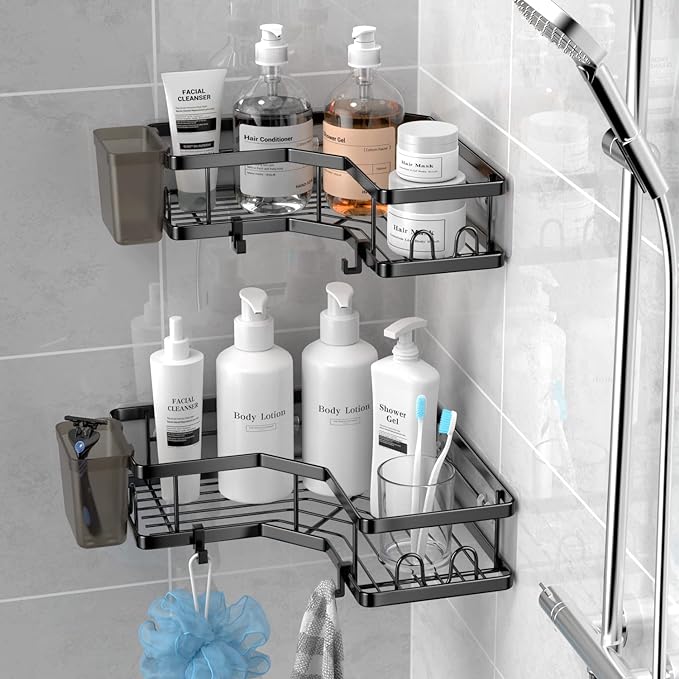 AKTECKE Corner Shower Caddy, 2 Pack Adhesive Shower Corner Organizer Shelves - Image 2
