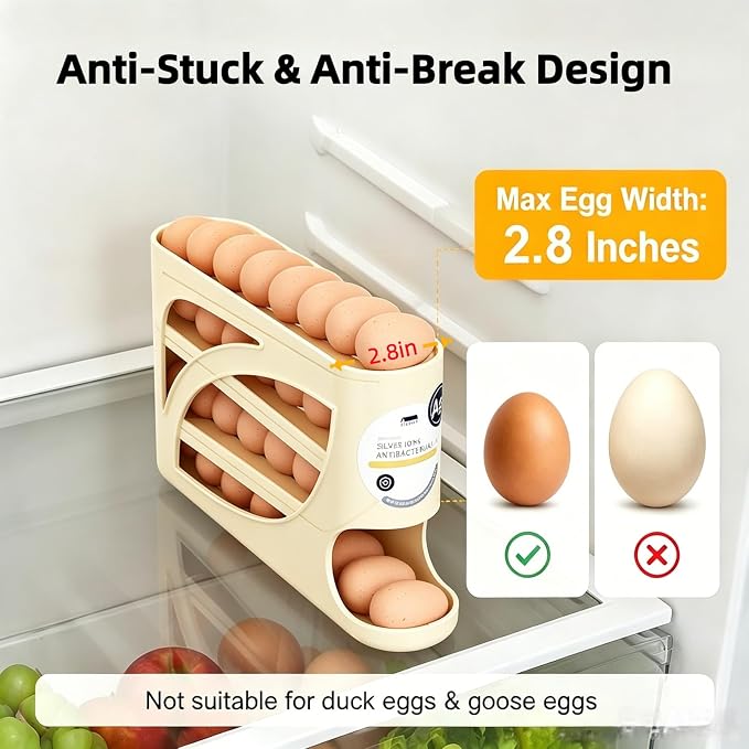 Automatic Egg Dispenser for Refrigerator, 4-Tier Rolling Egg Holder, - Image 6