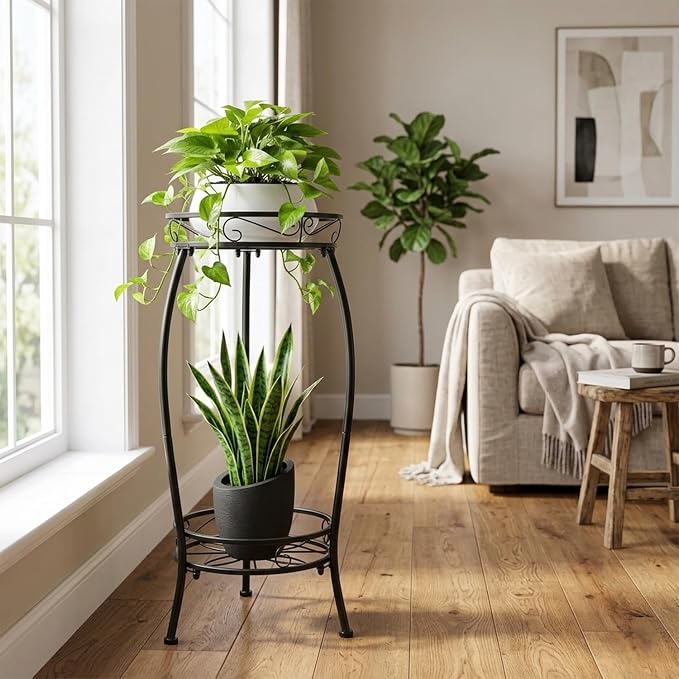 Plant Stand Indoor Outdoor 27.1'', 2 Tier Tall Metal Plant Stands, Heavy Duty - Image 2
