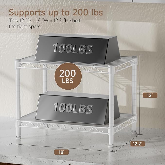 Golpart Small 2 Tier Shelves Storage Wire Shelving Unit Metal Shelf Gasket | 2 - Image 3