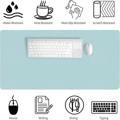 Bloss Light Blue Desk Mat, Large Mouse Pad, Leather Desk Blotter, Waterproof - Image 5