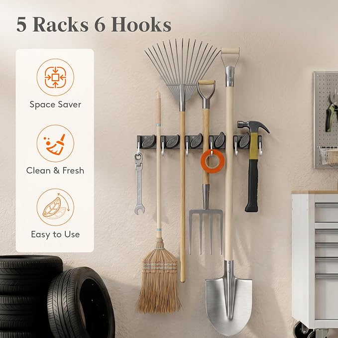 Lifewit Broom and Mop Holder Wall Mount, Non-Slip Cleaning Tool Hanger Organizer - Image 6